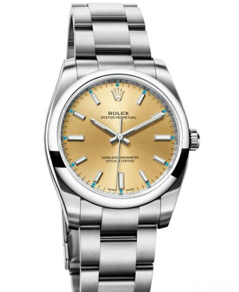 Replica Rolex Watch Women Oyster Perpetual 114200 – 70190 Steel - Champagne Dial - Steel Bracelet
